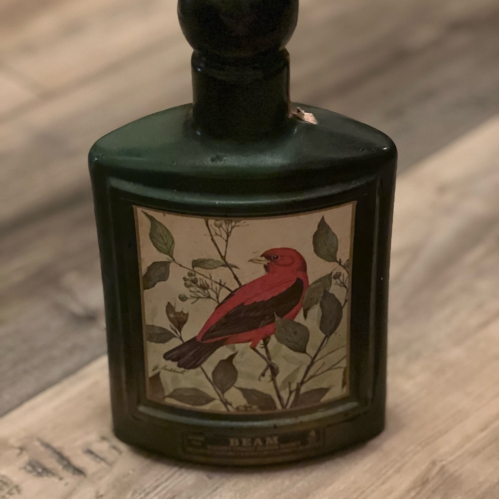 Vintage Jim Beam Green Bottle with Bird Design